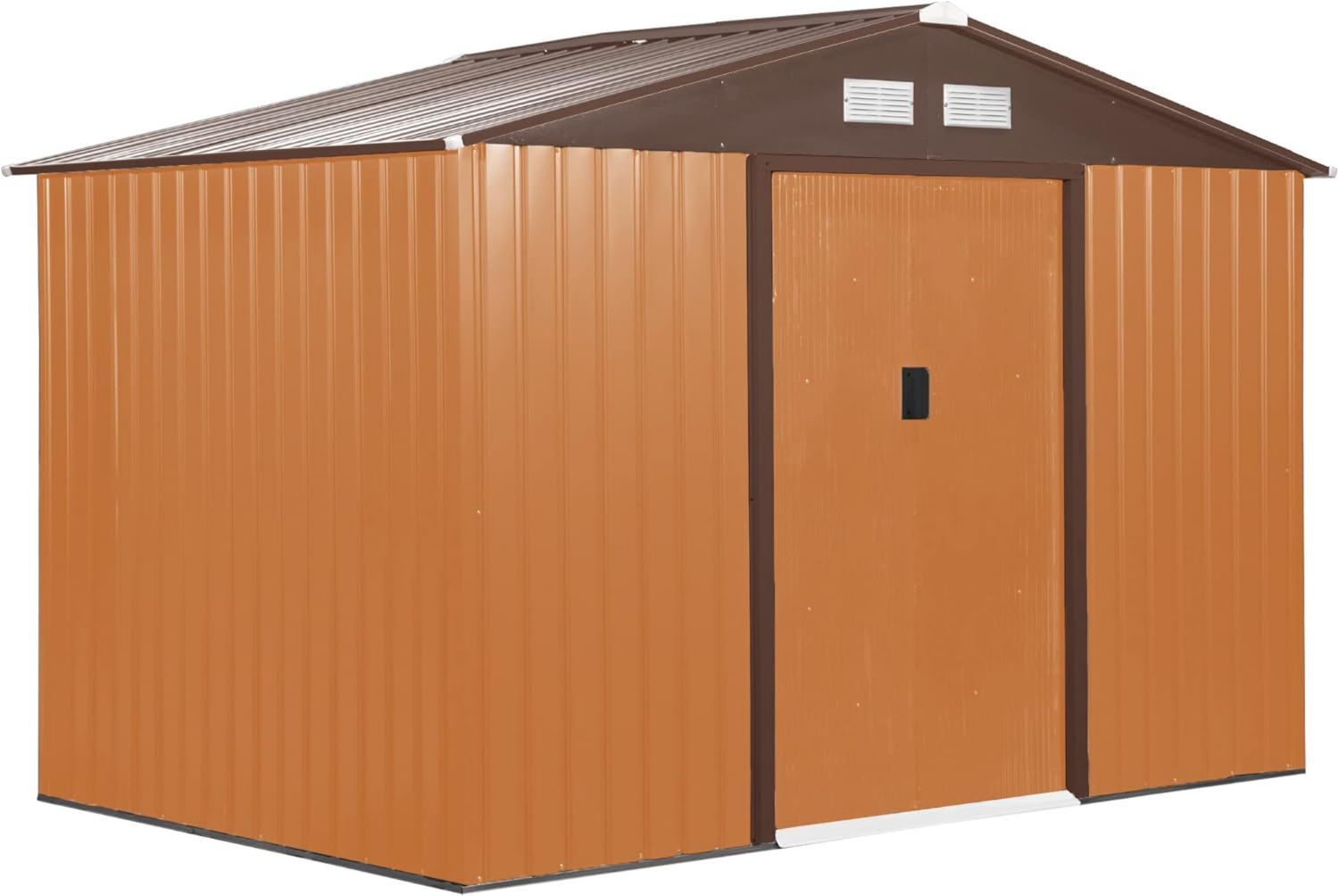 Outsunny Casetta da Giardino 4.9 m² con Fondazione 4 Prese d Aria e 2 Porte Scorrevoli Capanno Porta Attrezzi in Lamiera d Acciaio 277x195x192 cm Giallo