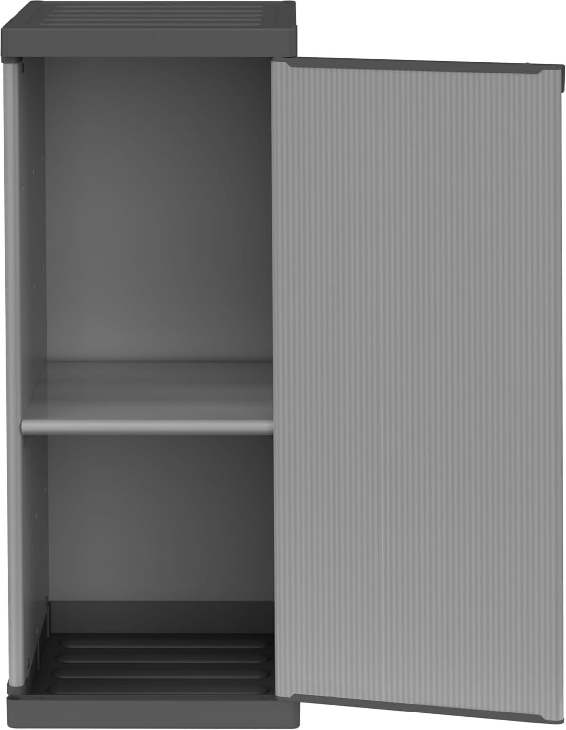 Armadietto Mongardi in resina di PVC e PP 1 Anta 1 Ripiano Facile da Montare Modular System Resistente Adatto ad ambienti Interni ed Esterni 34L 40P 85H cm e x x Grigio Nero
