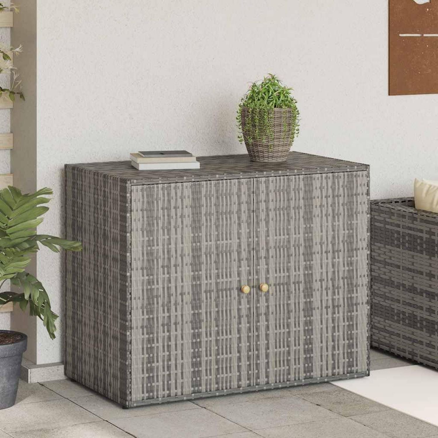 Armadio da giardino 100 55 5 80 cm in polyrattan in acciaio verniciato a polvere serratura in di acacia con telaio con serratura e maniglie x x grigio legno per terrazza e giardino