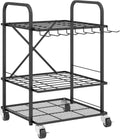 Outsunny Organizzatore di attrezzi da giardino con 9 ganci porta attrezzi da giardino a 40 scomparti porta attrezzi da garage in metallo su rotelle per forbici vanghe rastrelli nero