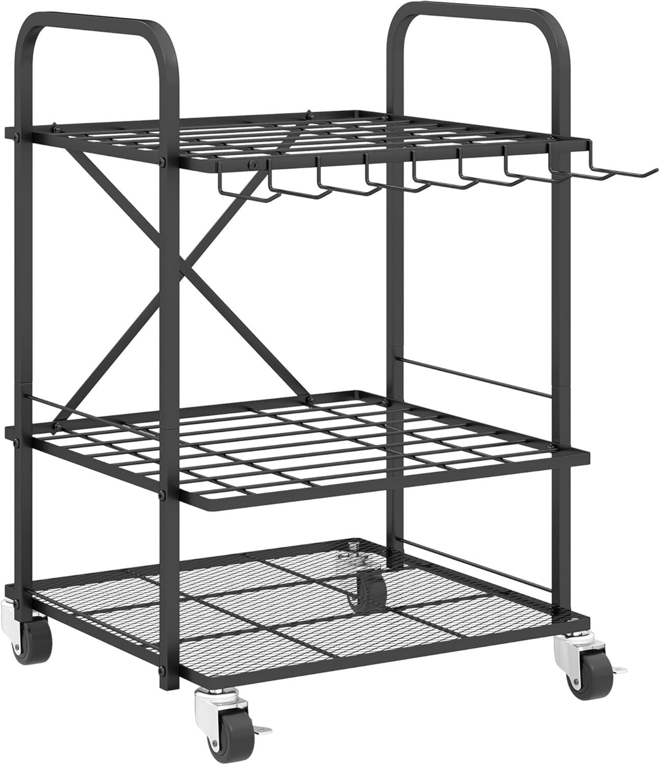 Outsunny Organizzatore di attrezzi da giardino con 9 ganci porta attrezzi da giardino a 40 scomparti porta attrezzi da garage in metallo su rotelle per forbici vanghe rastrelli nero